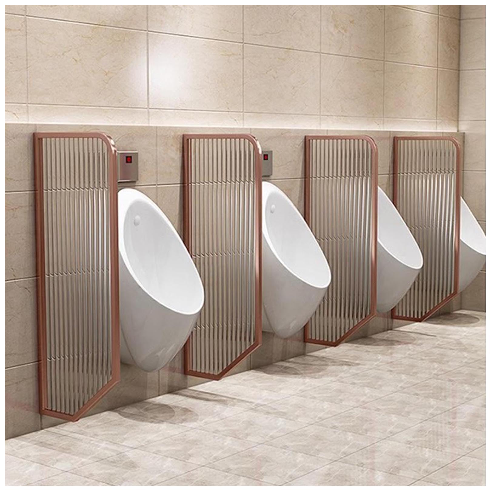 BKSXSOP Wall Mounted Urinal Divider - 2 Pcs Stainless Steel Frame & Tempered Glass Privacy Screen for Men‘s Public Restrooms, Rose Gold Partition Baffle
