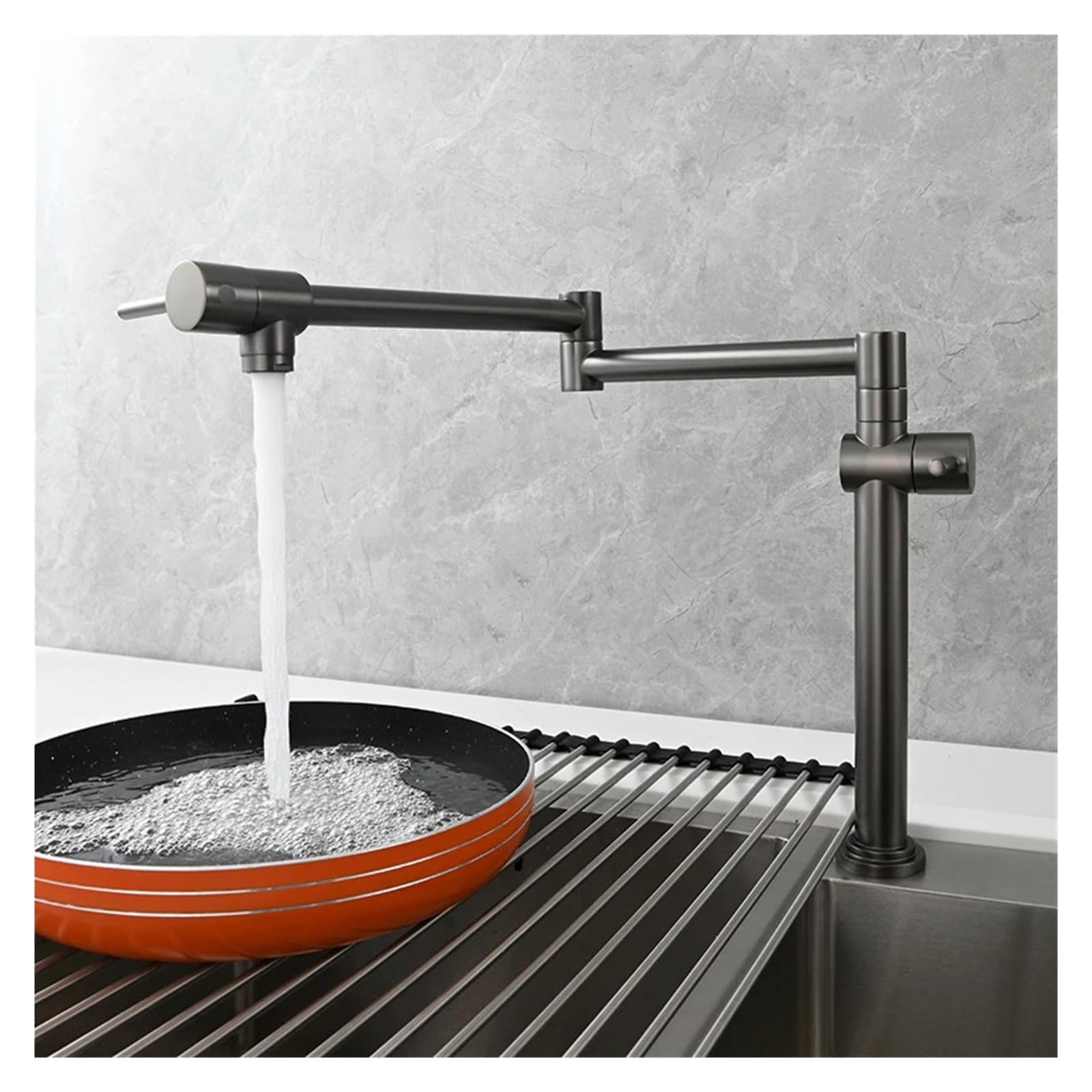 Rubinetto for lavello da cucina a parete, pieghevole ed estensibile, in ottone, con due maniglie, solo for acqua fredda Funzionamento flessibile