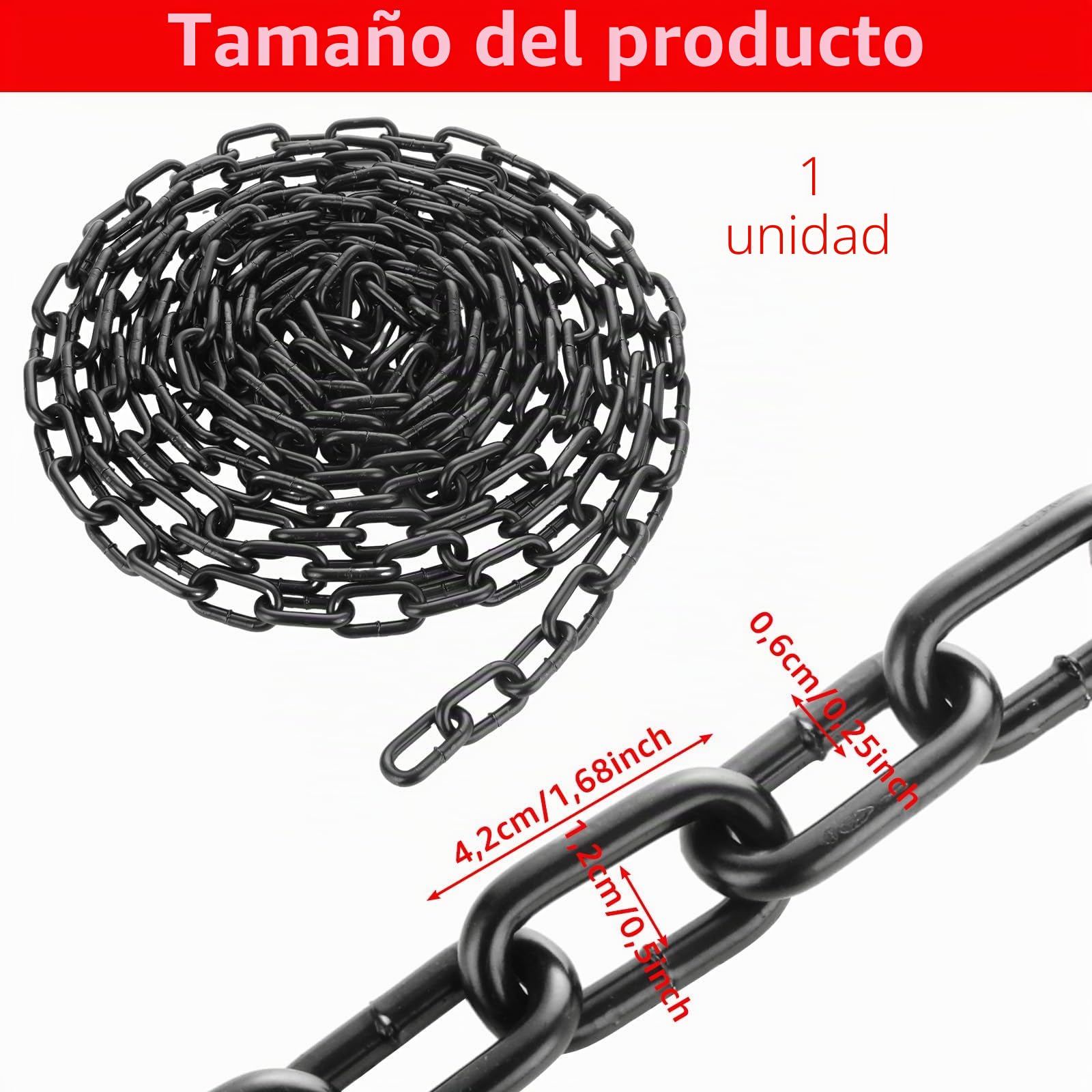 WOPPLXY 6m cadena acero 6mm, Negro, Acero al carbono, Para colgar vallas, cadenas de columpios, cadenas para sillas colgantes, puertas de garaje