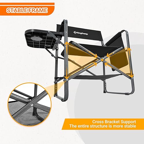 Miniatura 4 de KingCamp Paquete de 2 sillas de director de campamento plegables resistentes con mesa auxiliar y bolsillos para adultos, silla de campamento al aire
