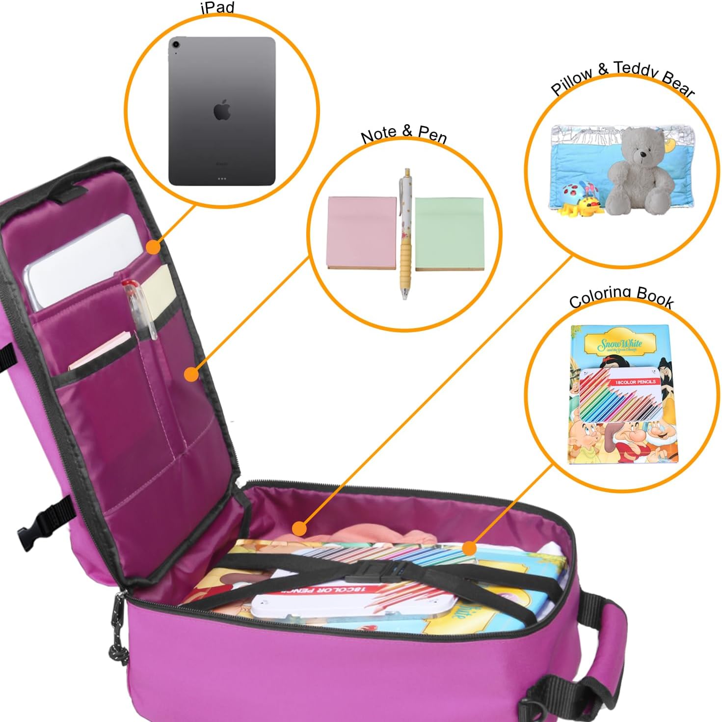 Kids Travel Backpack for Ages 3-6 | Lightweight Suitcase Style Carry-On | 10L Weekender with Tablet Sleeve & Chest Strap | Orchid