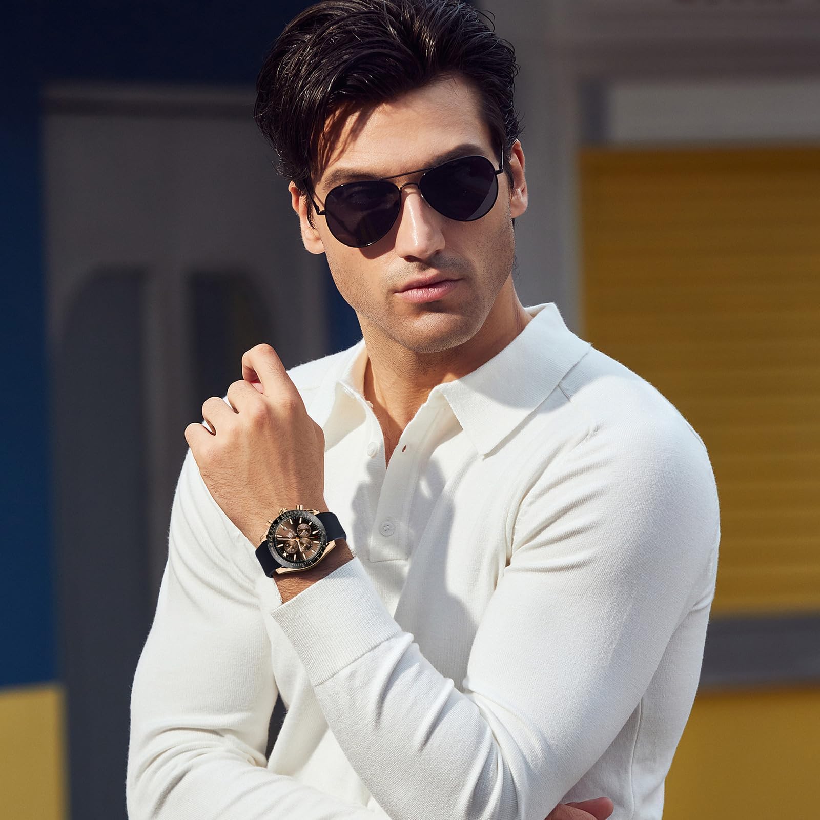 BY BENYAR Orologio Uomo Cronografo Analogico al Quarzo Impermeabile Orologi Sportivo Moda Classico Elegante Orologio da Polso Uomo Cinturino Pelle/Acciaio