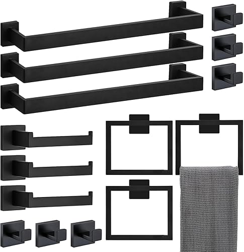 Miniatura 8 de Juego de accesorios de baño de 10 piezas de 23.6 pulgadas, juego de accesorios de baño de acero inoxidable negro, kit de barra de toalla de baño