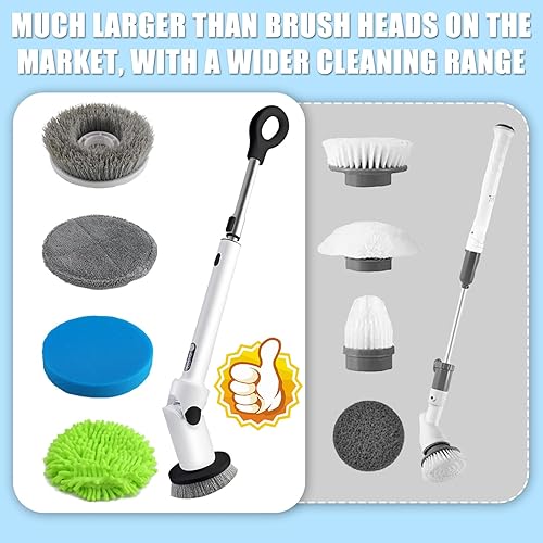 Miniatura 5 de Potente depurador eléctrico rotativo, nuevo en 2024, con 8 cabezales de cepillo reemplazables, mango largo y doble velocidad, y cabezal
