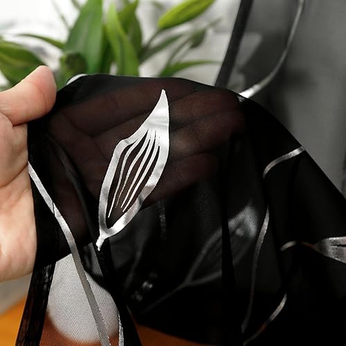 Miniatura 5 de youleyar Cortinas transparentes de gasa con estampado de lámina plateada, cortinas de mimbre con ojales en la parte superior, paneles de tratamiento