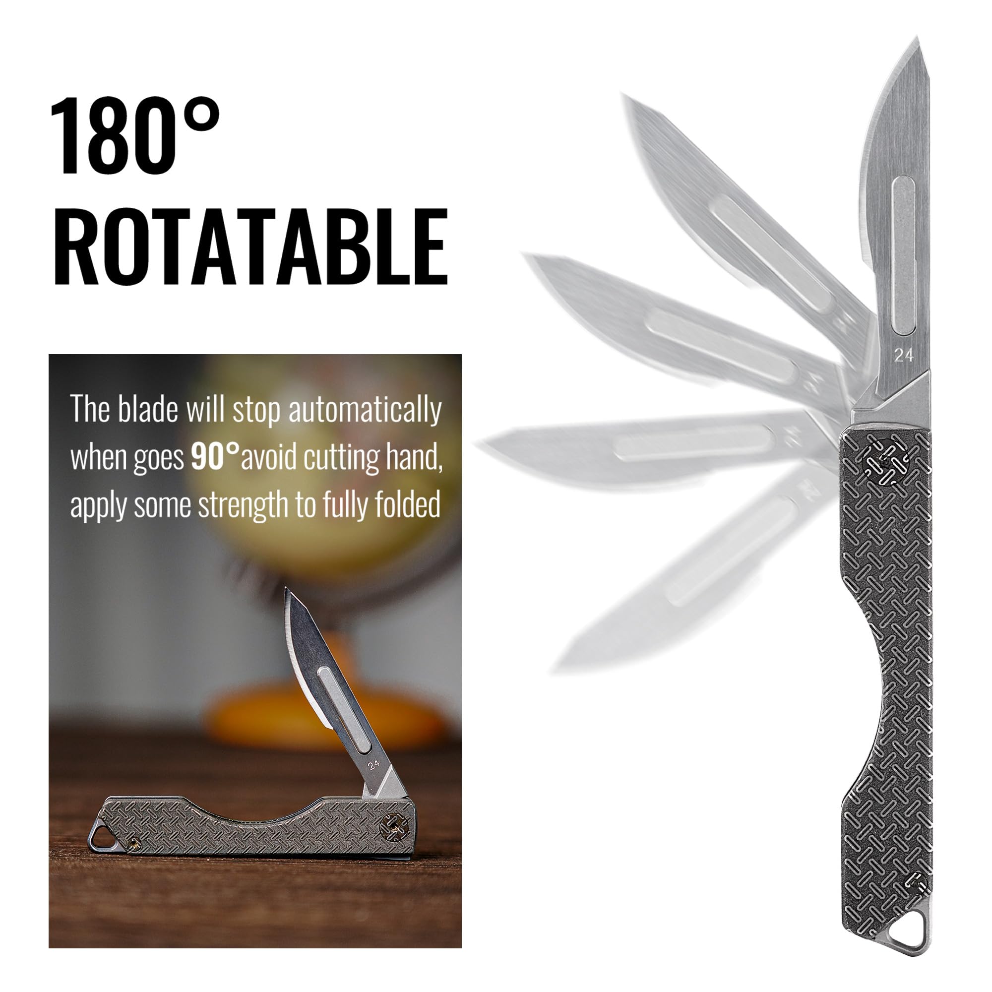 KeyUnity KK01KUP Coltello Pieghevole in Titanio, Coltello Tascabile EDC con Lama Sostituibile #24, per Caccia all'Aperto, Campeggio, Pesca, Escursionismo per Uomini e Donne (Modello KU)