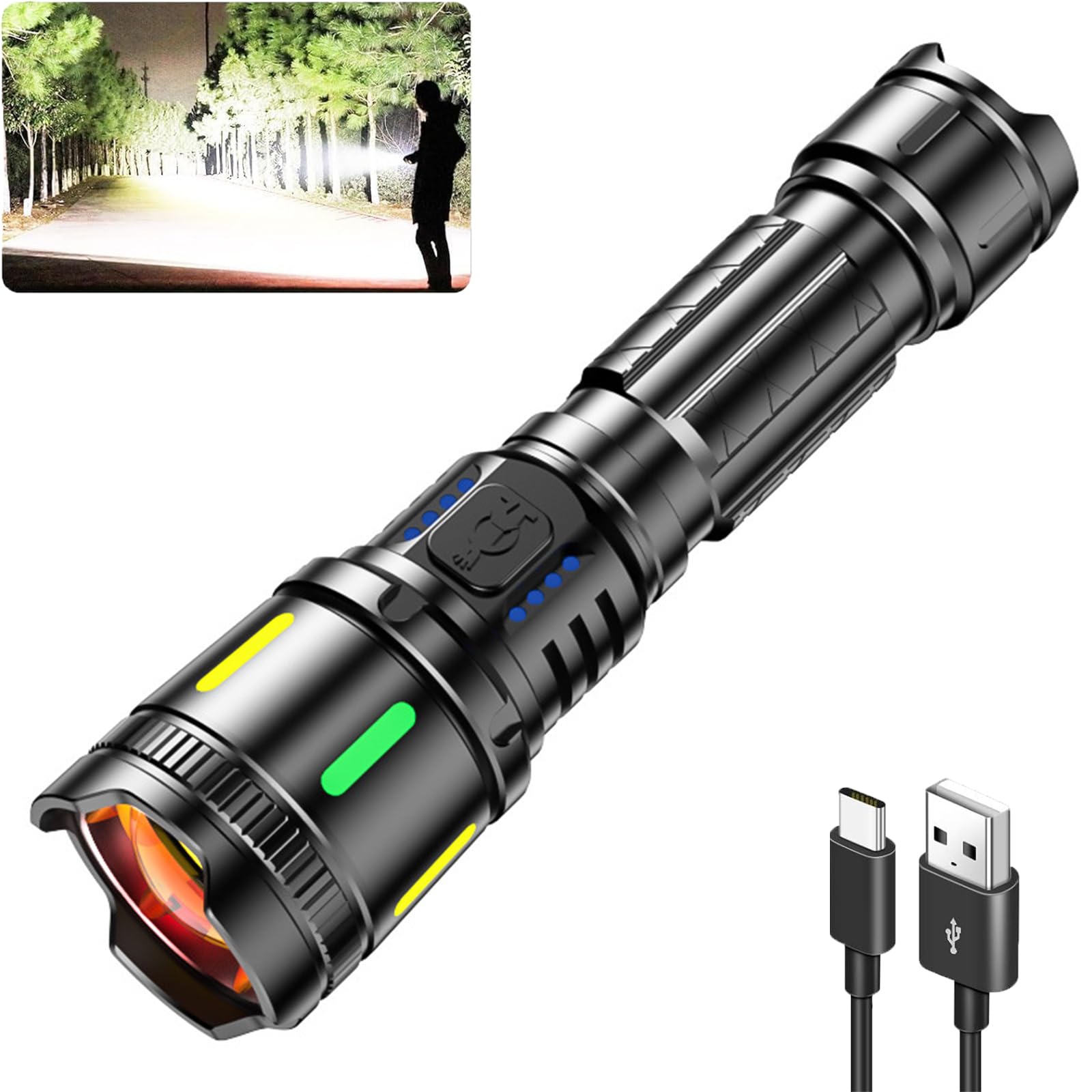 MRDEER LED Flashlight Rechargeable, 20000 Lumens Extremely Bright Flashlight, Tactical Flashlight Zoomable and Waterproof for Camping, Outdoor, Fishing and Emergencies