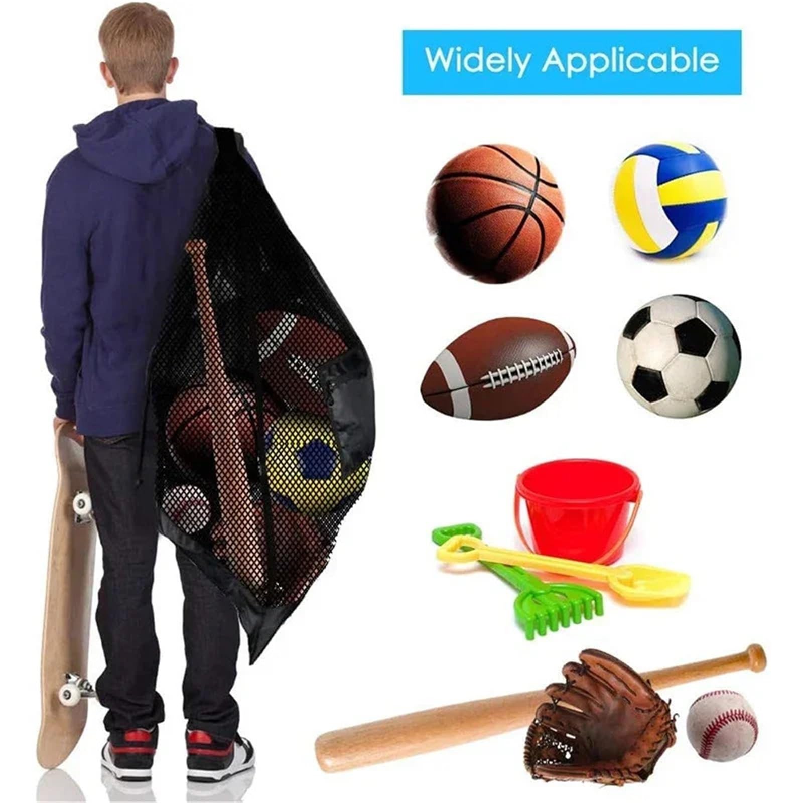 Borsa da calcio in rete 2 pezzi, borsa extra large con coulisse for riporre palloni basket, tasca cerniera, pallavolo e, borse palestra per Palla