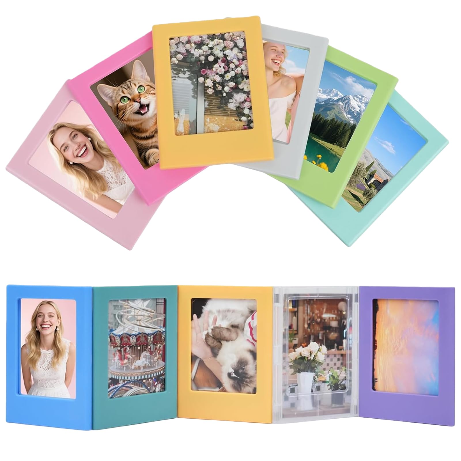 FrostyFlair 10 Pieces Magnetic Picture Frames, 6x9cm Mini Photo Frames, Colourful Magnetic Photo Frames for Fridge School Office, 12 Colours