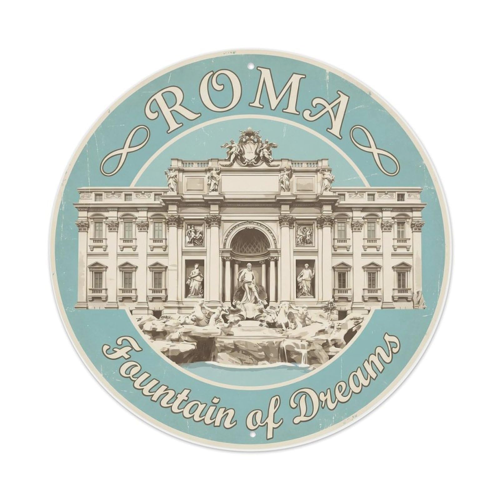 Vintage Travel Rome Trevi Fountain Metal Tin Sign