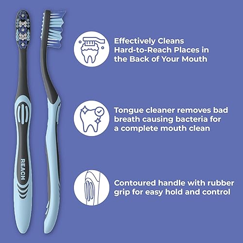 Miniatura 4 de Reach Essentials - Cepillo de dientes con tapas para cepillo de dientes, cerdas suaves en ángulo multizona y cepillo de dientes Essentials con
