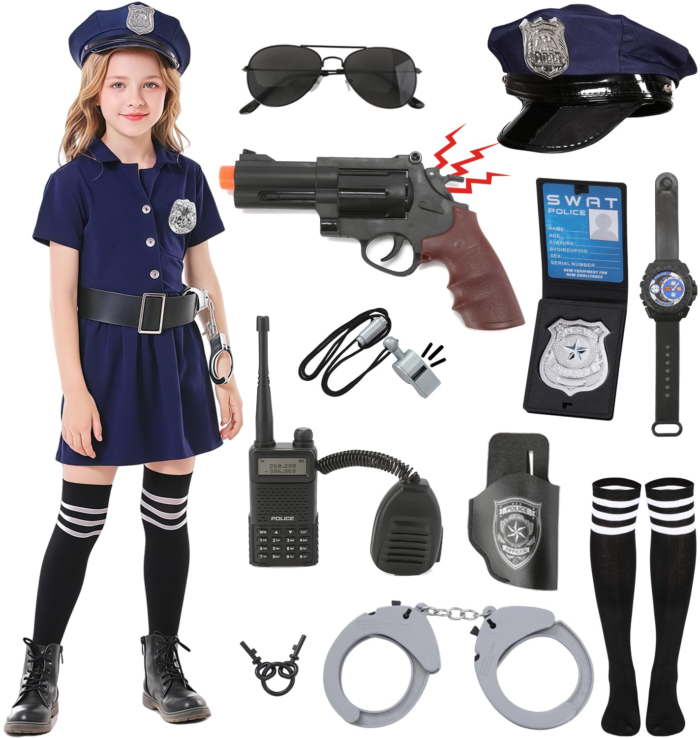 Polizei Kostüm Set 3-teilig - Mit Mütze, Sonnenbrille & Handschellen