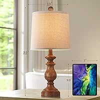 Vista 3 de PARTPHONER Juego de 2 lámparas de mesa tradicionales, lámparas de mesa rústicas de granja para sala de estar y dormitorio, lámparas de mesa de 22