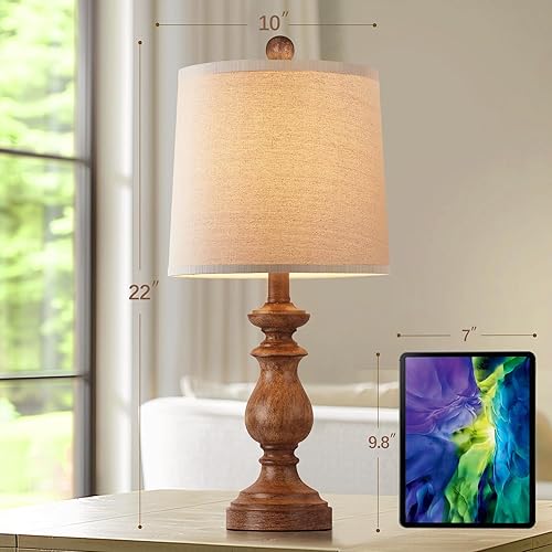 Miniatura 3 de PARTPHONER Juego de 2 lámparas de mesa tradicionales, lámparas de mesa rústicas de granja para sala de estar, dormitorio, lámparas de mesita de