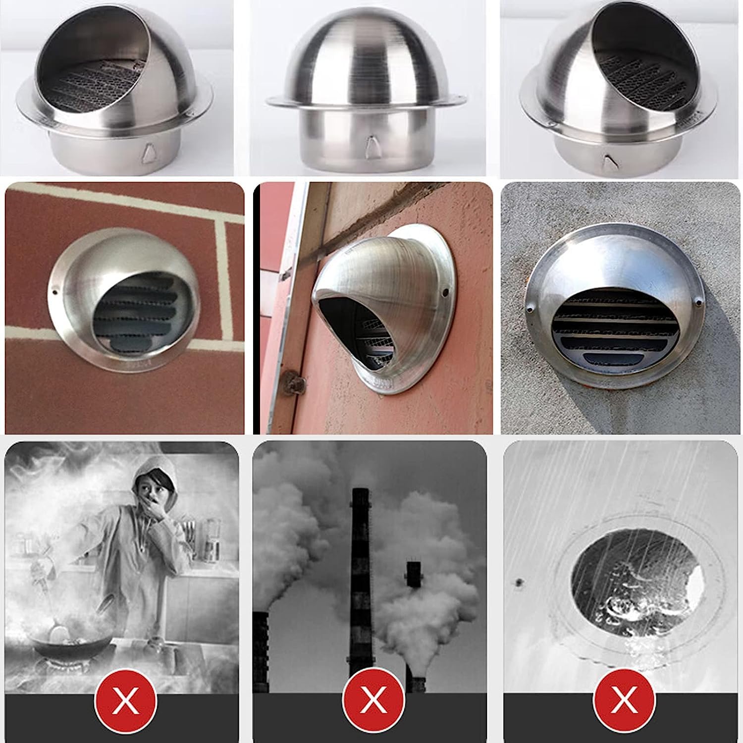 Vent Cover Stainless Steel Cowl External Extractor Wall Air Outlet Wall Vent Outlet Caliber Weatherproof Easy to Install, for Office Kitchen 23.6.12 Chimenea