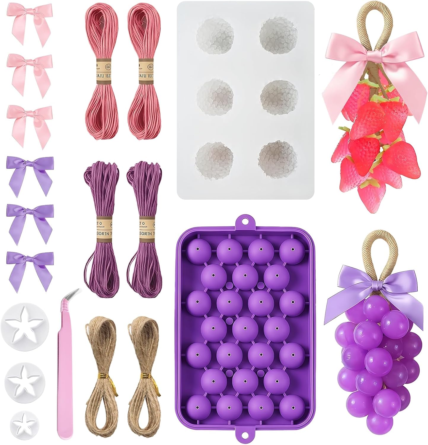 JAOJAO Grape Soap Mould DIY Grape Soap Making Kit Includes Two Silicone Mould Cutting Mould and Decorative Accessories for Soap Making Gift (Without Soaps)