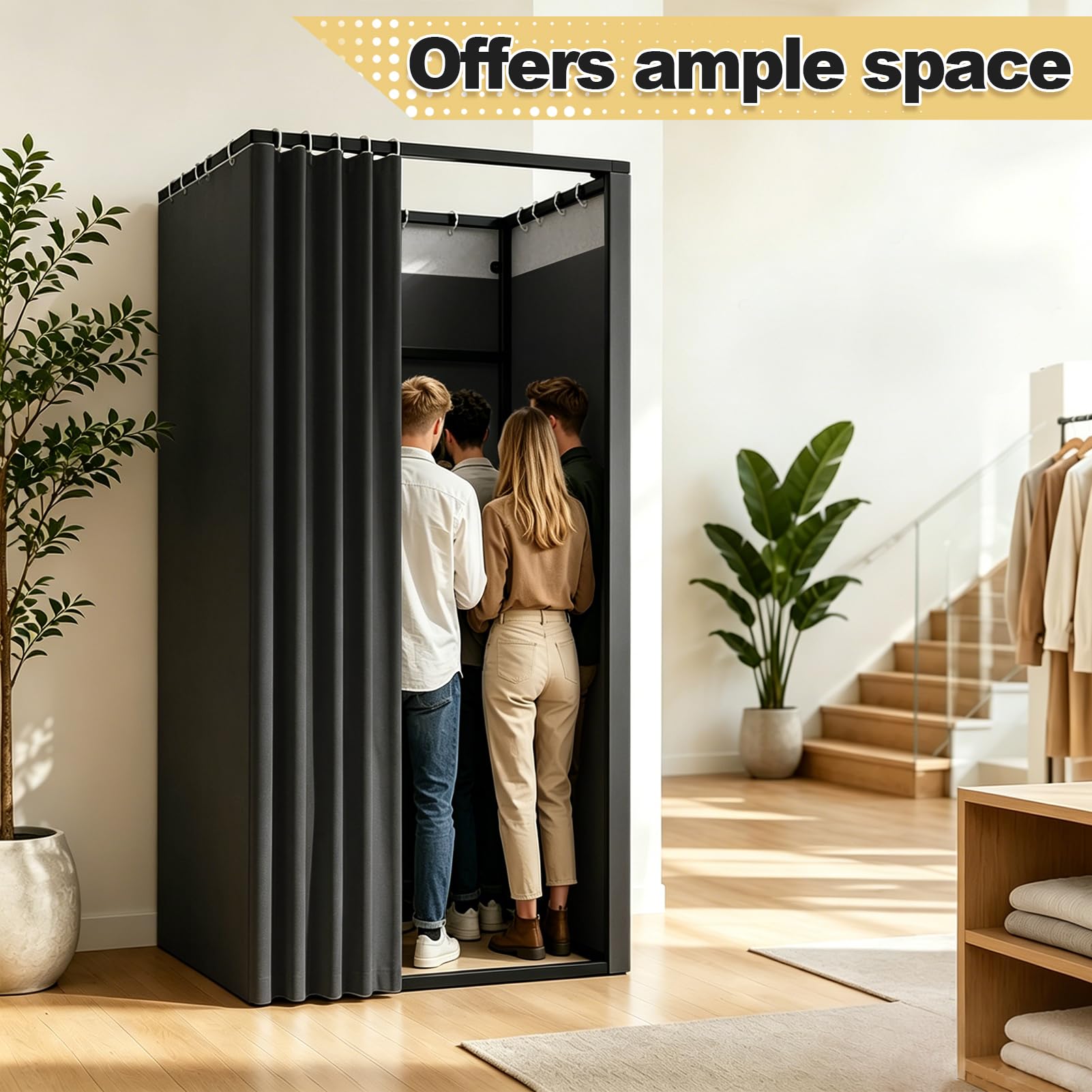 Vestuario Portátil Probador, Cuadrado Vestuario Independiente, Negro | 100x100x200cm, Piso Tienda de Ropa Cortinas de privacidad para oficina Vestidor, Centro comercial