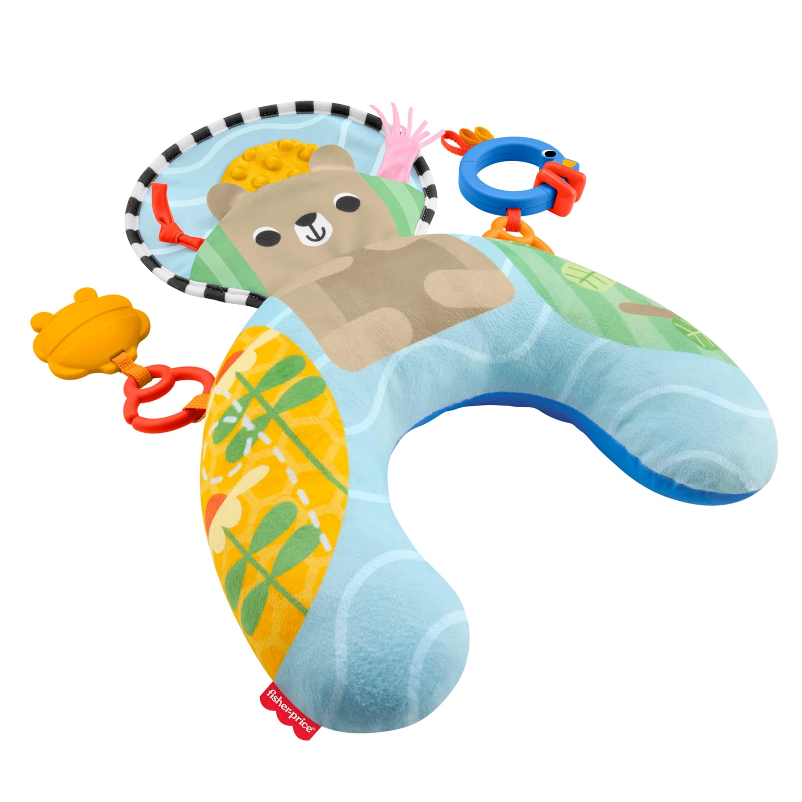 Fisher-Price Babyspielzeug Spielkissen für sensorische Abenteuer in Bauchlage, Körperstütze für Neugeborene mit Beißring und Rassel, Aktivitäten für Babys ab 0 Monaten, JHB44
