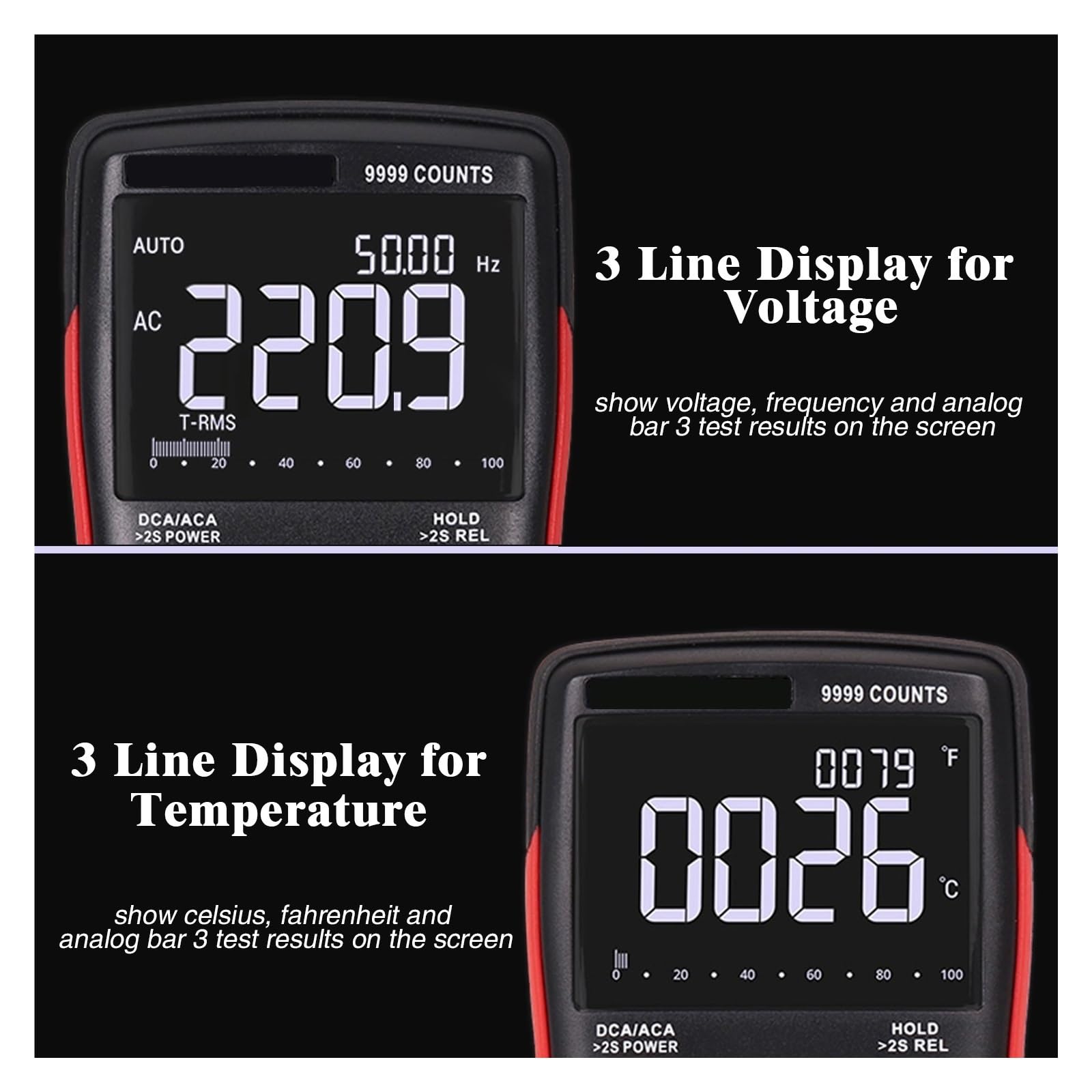 Multimetr Cyfrowy 102A Auto Zakres EBTN LCD DC AC Woltomierz Amperomierz Kondensator Prądu Ohm Temp NCV Tester Szybko Dokładnie Łatwy Odczyt(A)