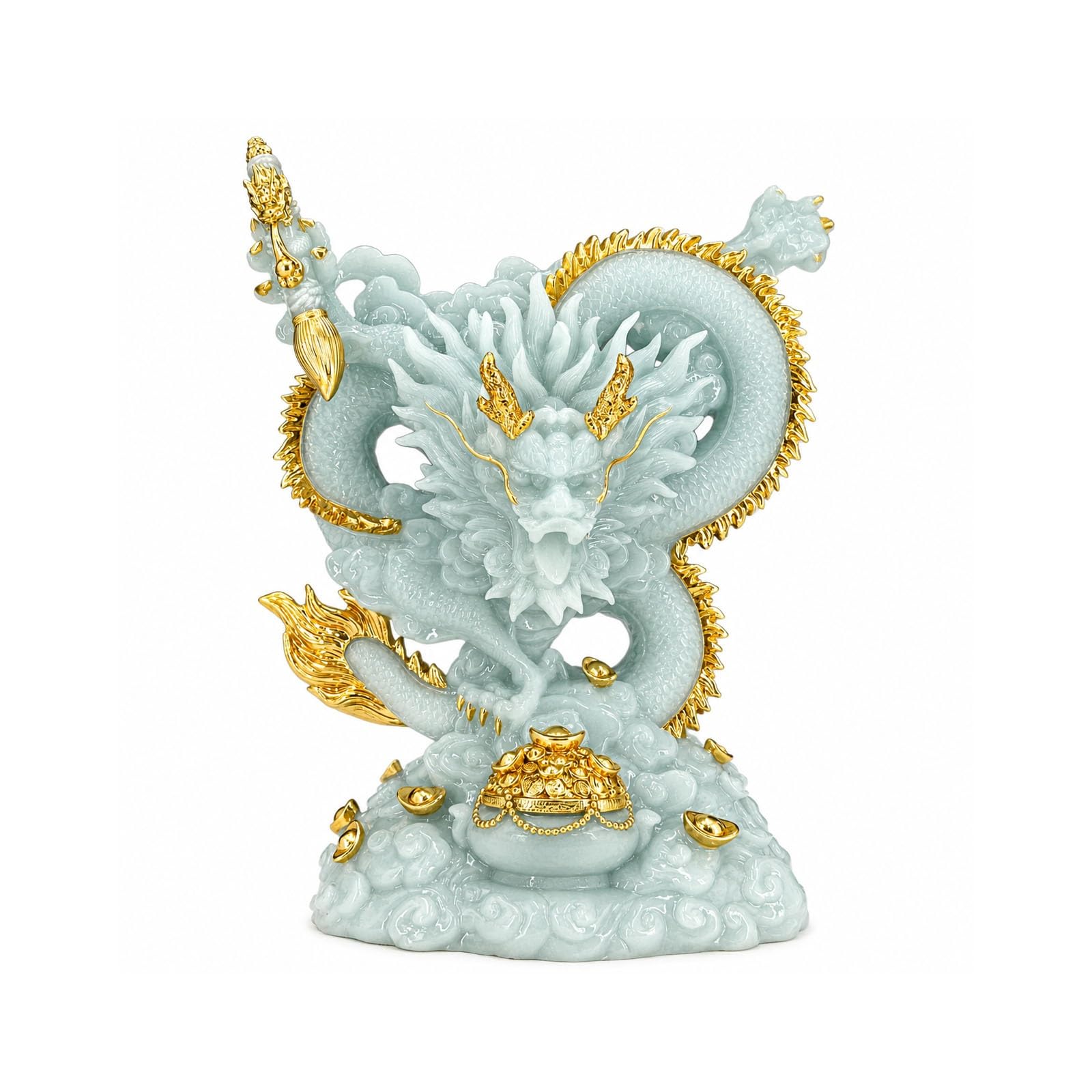 Mmt00go Home Decor Feng Shui Dragon Statue Wealth Bag And Gold Ingots