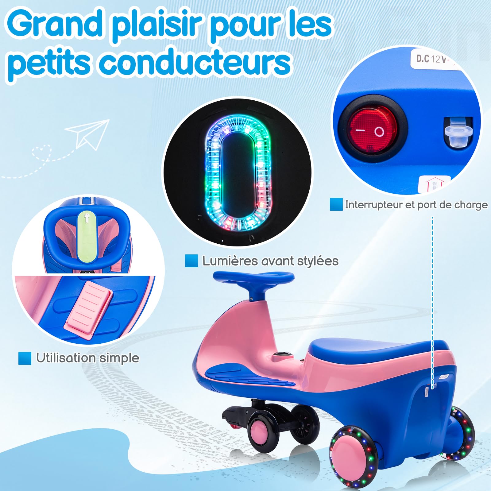 Voiture électrique Enfant 2 en 1 avec MP3 pour Enfants à Partir de 3 Ans Bleu-Rose