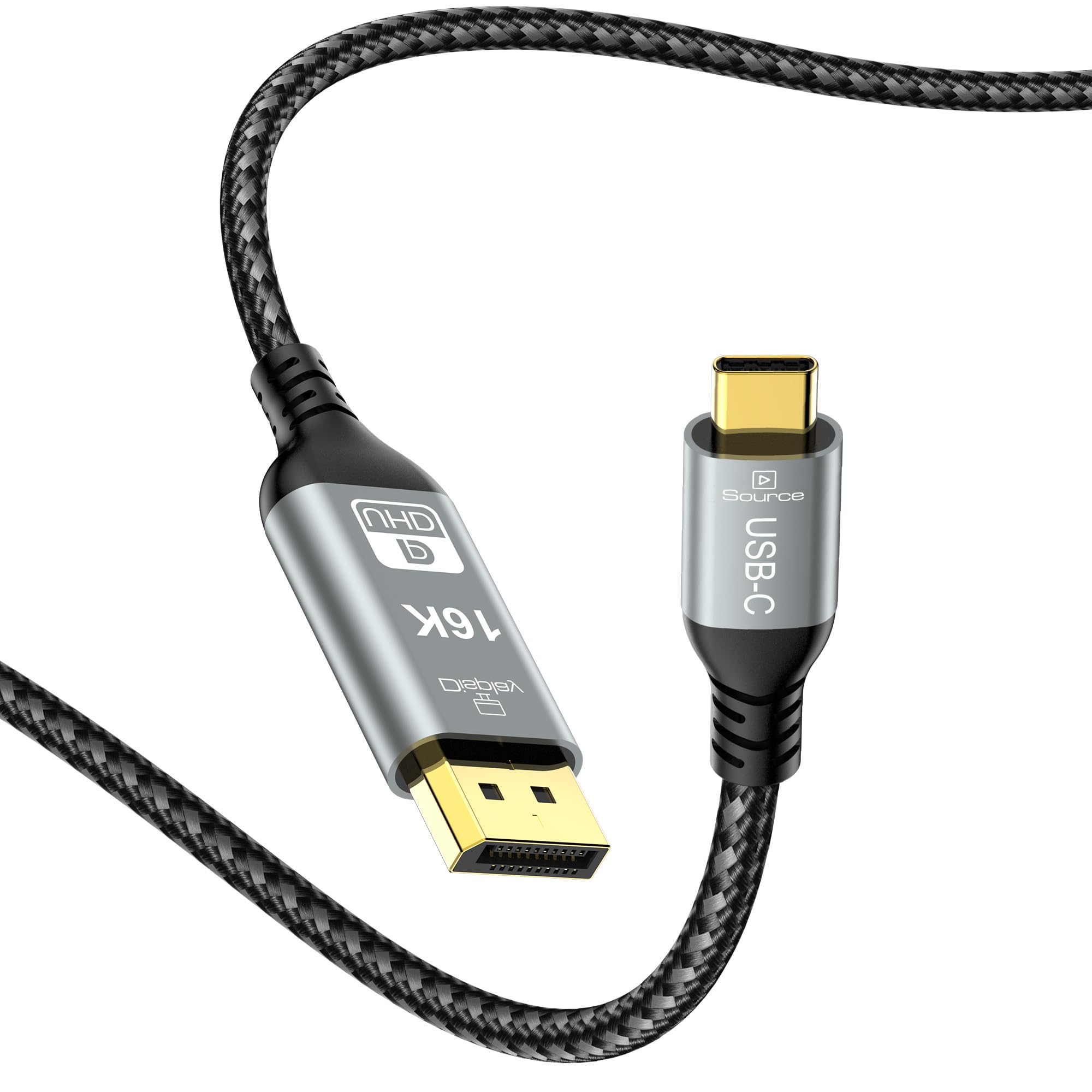 Cable USB C a DisplayPort 2.1, 16K@30Hz 8K@120Hz 4K@240Hz, Thunderbolt 5/4 a DP, 40Gbps, Tipo C unidireccional Compatible con MacBook Pro M4, M3, iPhone 16 Pro, Dell XPS, Surface, Gaming
