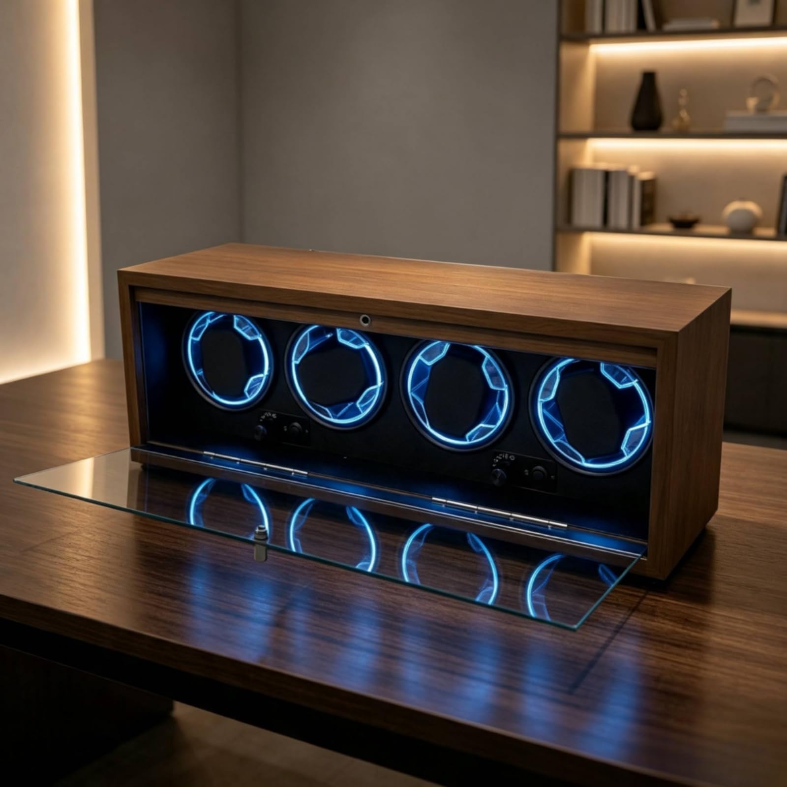 Coffret Remontoir avec Porte En Verre Silencieux Boîte Remontoir avec Fenêtre En Verre Acrylique Motorisé Boîtier pour Bureau