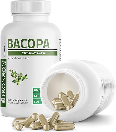 Miniatura 6 de Bronson Bacopa apoya la función cerebral saludable y el rendimiento mental, hierba tradicional, sin OGM, 90 cápsulas vegetarianas
