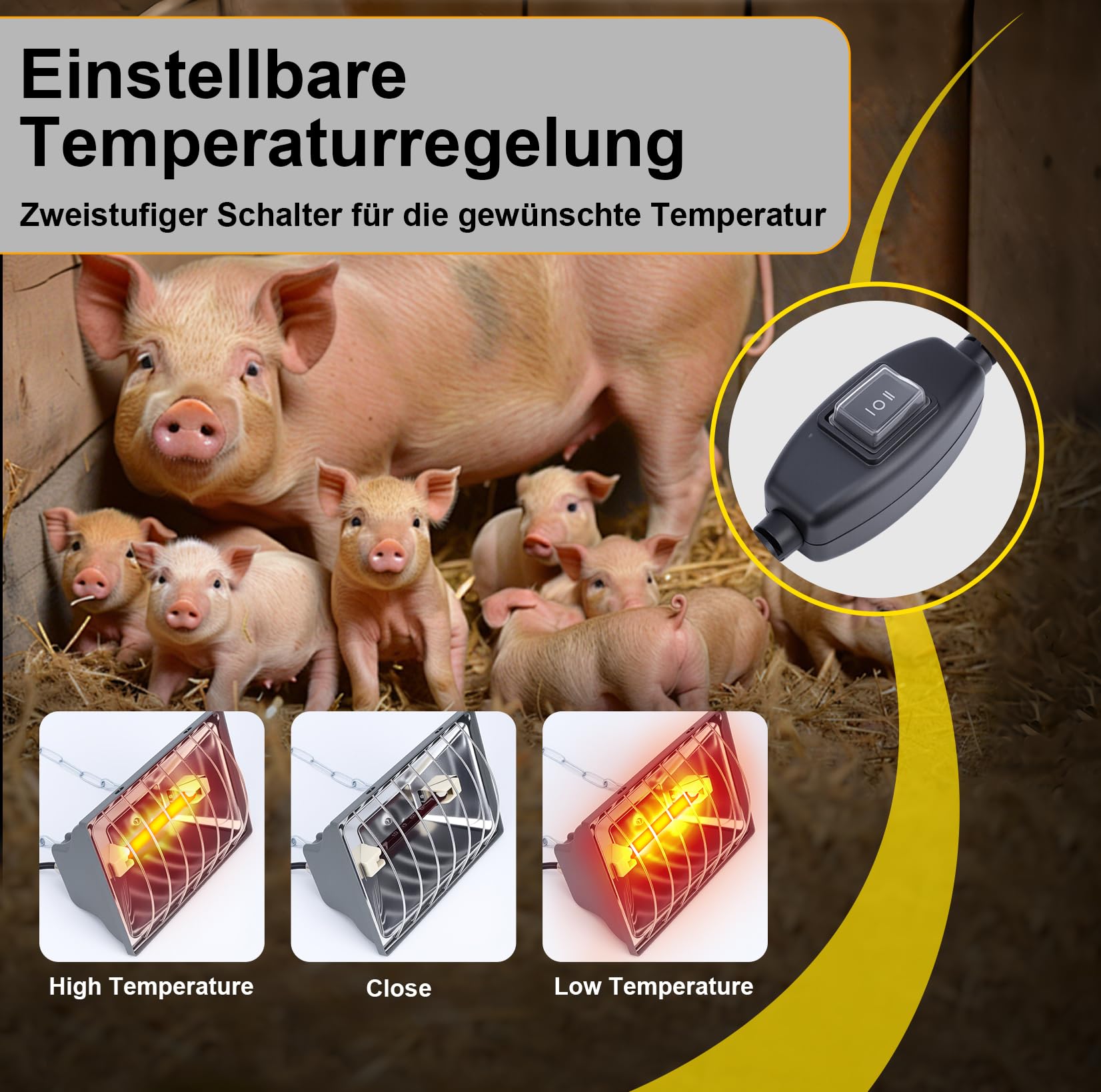 Wärmelampe für Hühnerstall, Küken & Tiere – Infrarot-Heizlampe mit Thermostat, Wasserdichtem Aluminiumgehäuse, Verstellbarer Kette (1m ) für Geflügel, Reptilien & Terrarien
