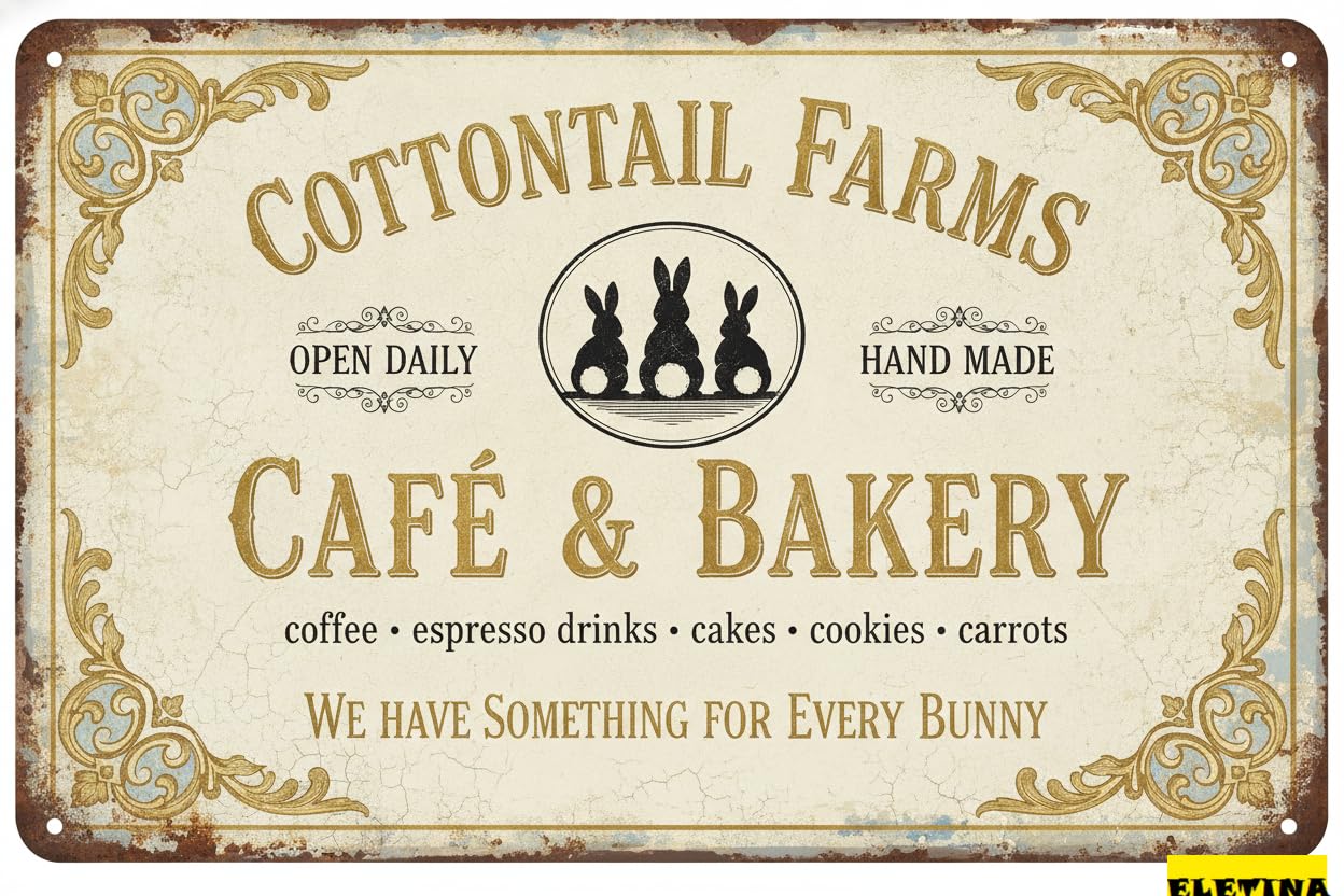 Cottontail Farm Cafe Easter Tin Sign, 8x12 Inch Decor