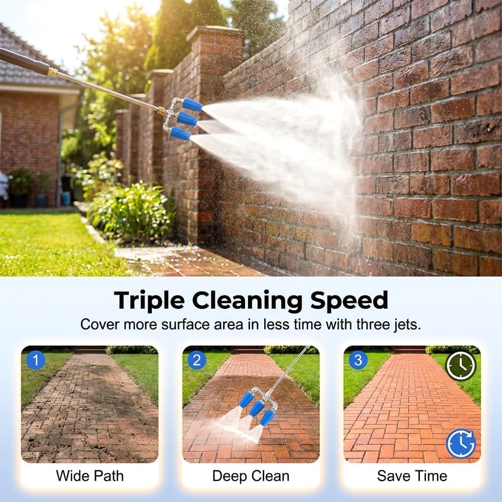 2026 New 4000 PSI Triple Turbo Nozzle Pressure Washer, 360° Rotating Spray Tip with 1/4" Quick Connect 2.0 Orifice, Heavy Duty Power Washer Accessory for Cleaning Driveway, House, Car (2 Heads)