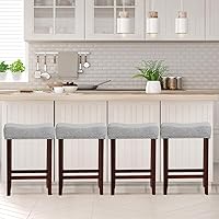 Vista 32 de ERGOMASTER Taburetes de bar, 24 pulgadas, modernos taburetes de sillín, madera de caucho, caqui/marrón, juego de 2