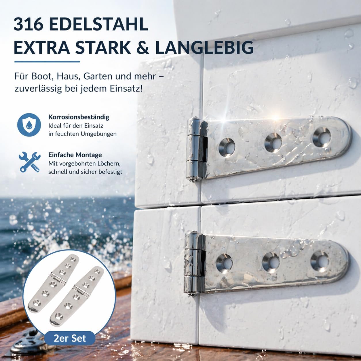 2X Heavy Duty Gate Strap Hinges, 316 Stainless Steel Marine Boat Hinges Home Hardware for Door Gate Shed Barn (3 Holes: 152x30mm/5.98x1.18in)