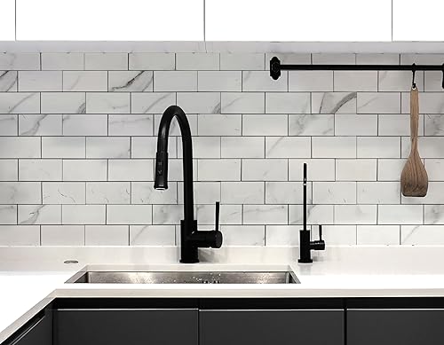 Vista 246 de Paquete de 1 lámina de revestimiento autoadhesivo de 12 x 12 pulgadas, baldosa de pared de PVC para cocina, baño, chimenea, mesa de lavandería o gris