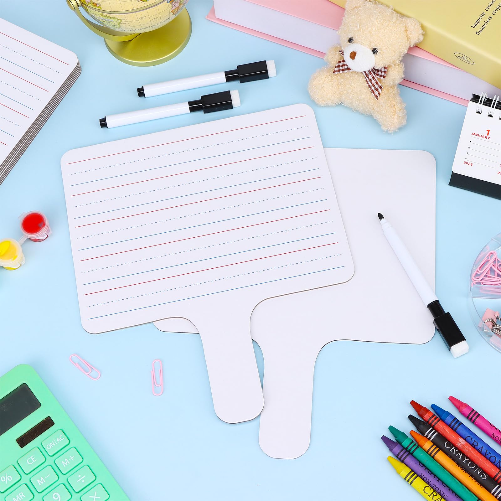 25 Sets Double Sided Dry Erase Paddles Double Sided White Boards with 25 Black Markers Handheld Whiteboard Sign with Blank and Lined Sides for Learners Teacher Classroom Office Supplies - Image 4
