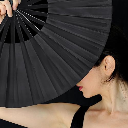 Miniatura 3 de Quacc Ventilador de mano plegable grande de 13 pulgadas, tela de nailon vintage, retro, gran abanico para baile de línea, festival chino de Kung Fu,