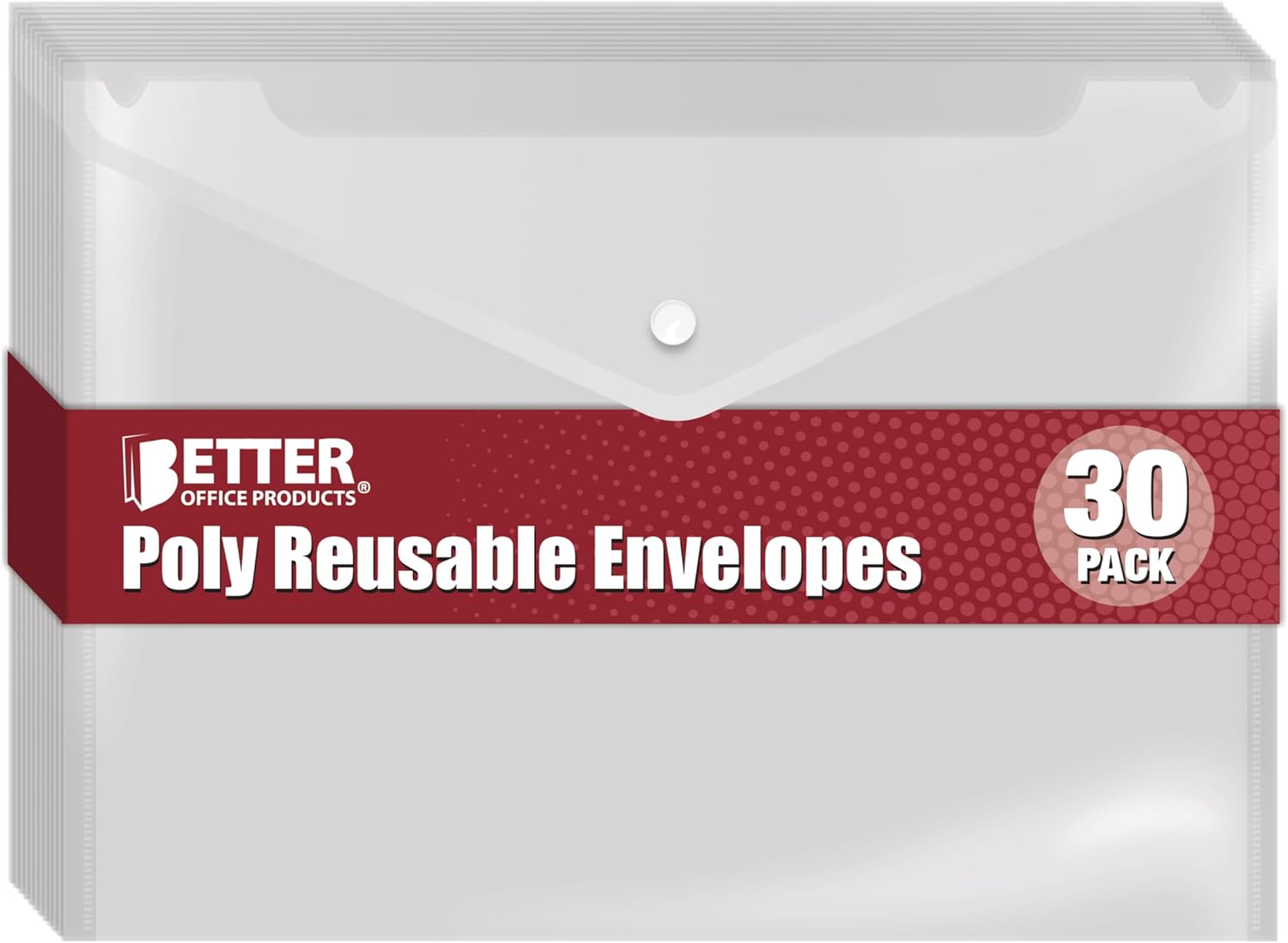 Better Office Products Clear Reusable Plastic Envelopes with Snap Closure, Plastic Document Holders, 13" x 9" XL Size for Letter Paper, 30 Pack, Poly File Envelopes, Clear, 30 Pack
