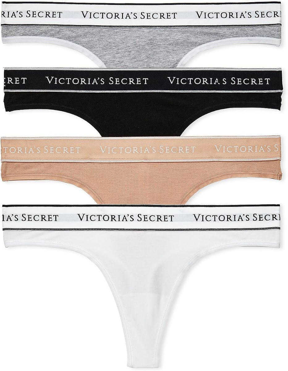 Women's Cotton Logo Thong Underwear, Panties for Women, Multi Pack (XS-XXL)