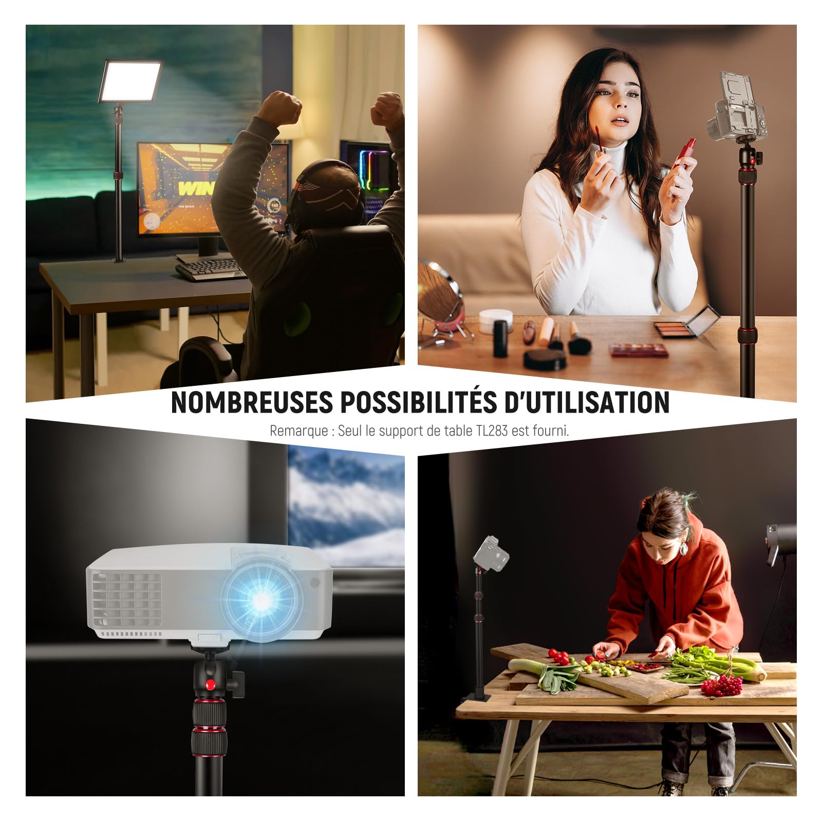 NEEWER Support de Bureau pour Caméra, Support d'éclairage de Bureau, Bras de Microphone avec Rotule, Pince en C, Chiffon de Nettoyage pour Webcam DSLR,Support de Téléphone, Anneau Lumineux,Rouge TL283