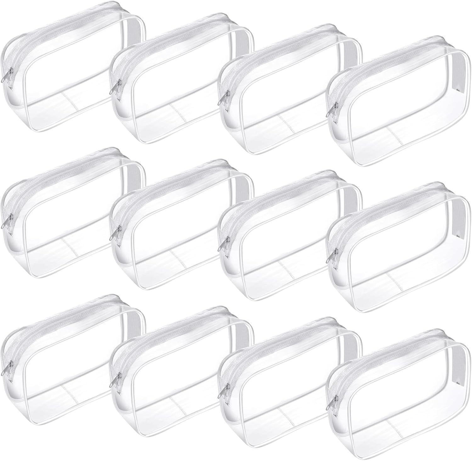 12 Pieces Clear Cosmetic Makeup Bags with Zipper PVC Zippered Clear Toiletry Carry Pouch Travel Size Plastic Waterproof Portable Transparent Organizer Case for Men and Women Traveling and Organizing