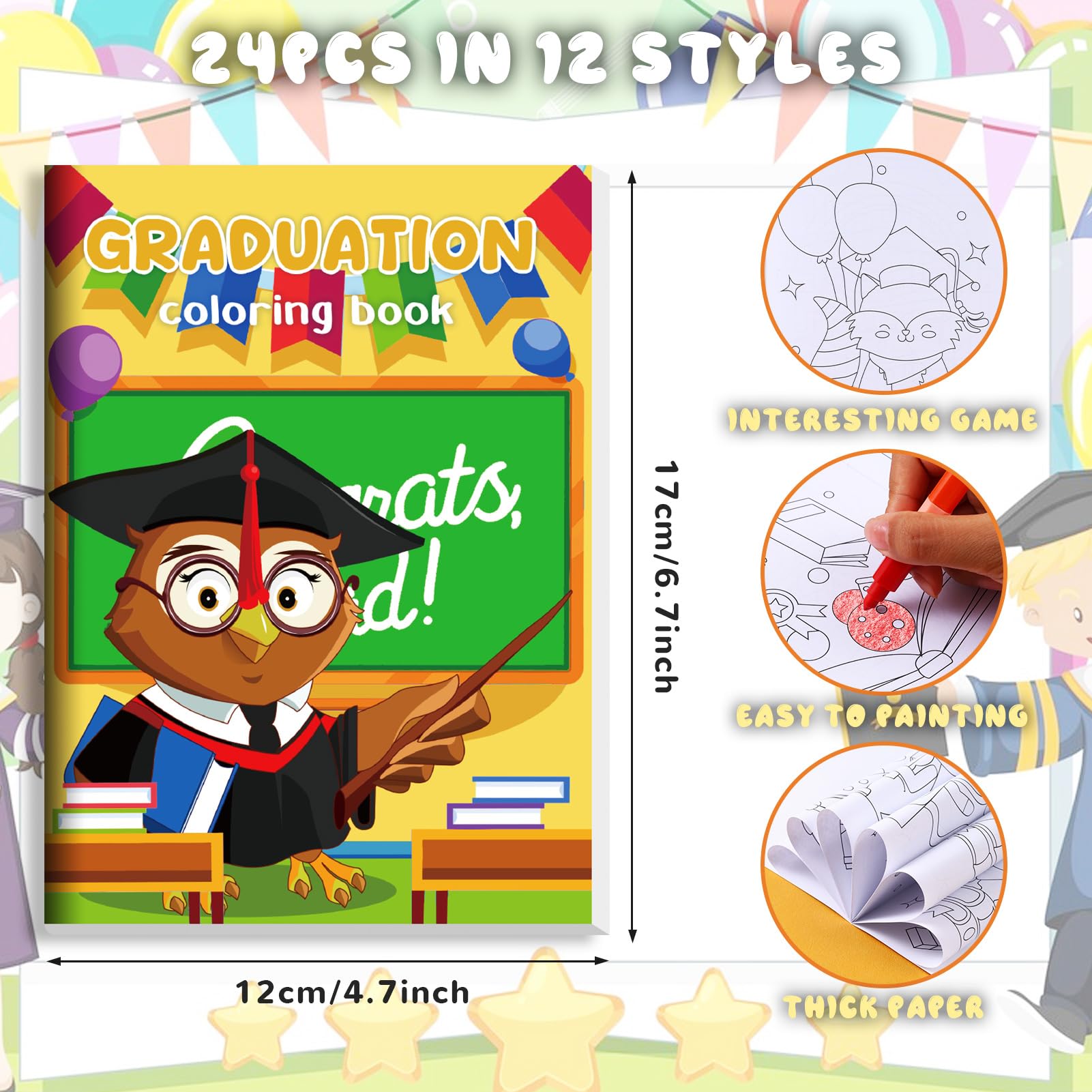 BenLouis 24 Kindergarten Graduation Mini Coloring Books Kids with 24 Stacking Crayons Preschool Party Favors Activity Books Bulk for Kids Student Grad Party Goodie Bag Gift Stuffer Classroom Reward