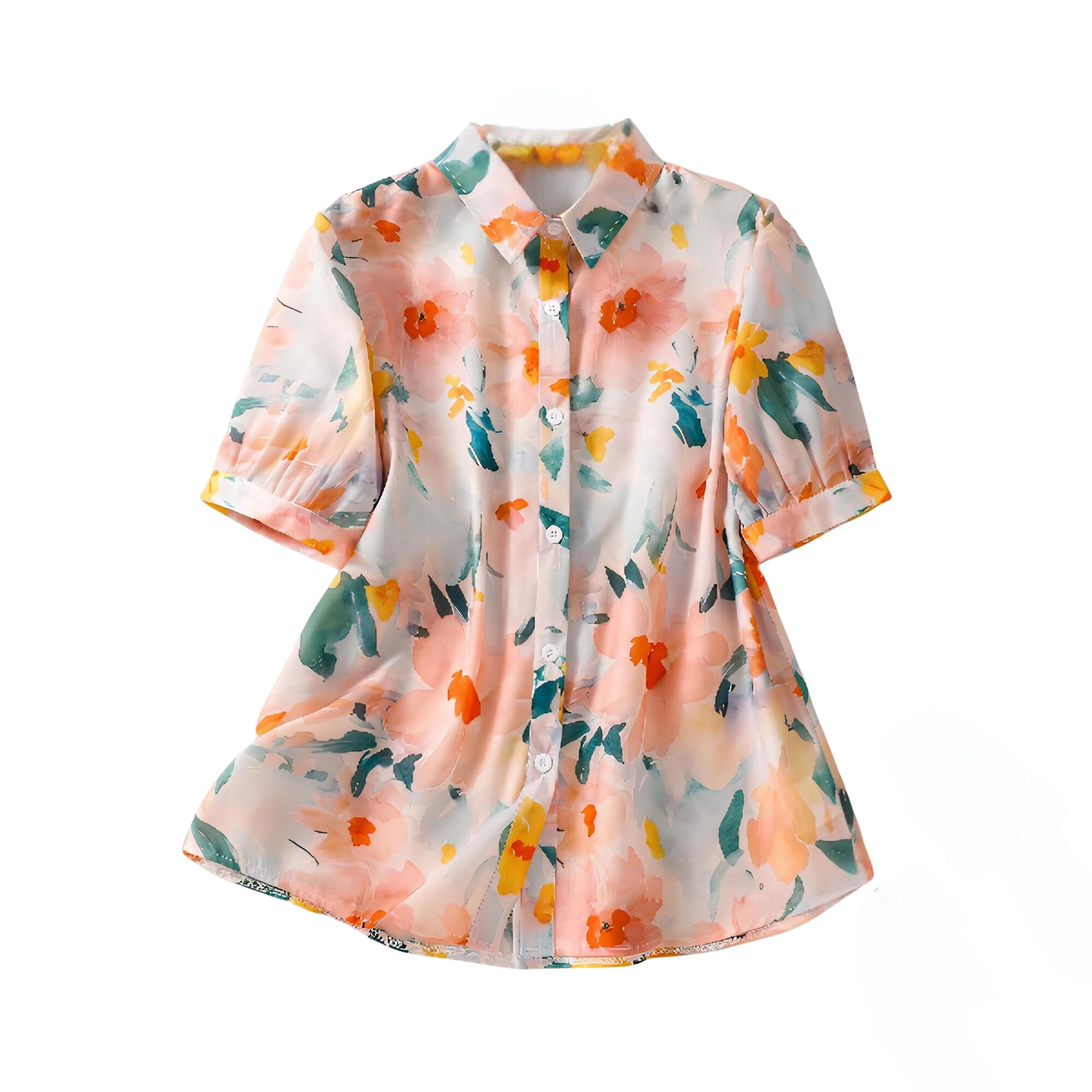 Women’s Casual Button-Down Shirt with Multicolor Floral Print & Half Sleeves, Collar Neck-image-28