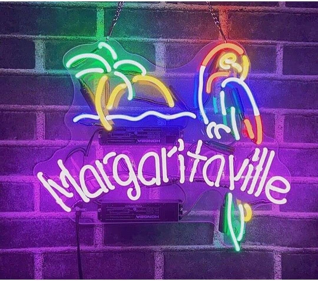 17in Jimmy Margaritavilles Paradise Parrot Palm Tree Neon Sign Acrylic Pub Bar Handmade Wall Decor Neon Light