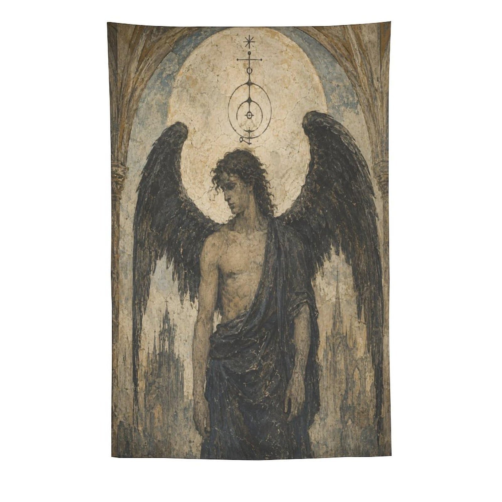 W7C8U2X3 Dark Angel Lucifer Wall Tapestry, Gothic Oil, College Dorm