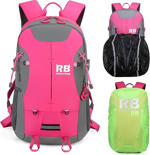 Mochila reflectante RIDERBAG. Mochilas que te mantienen seguro día y noche. Alta visibilidad, viajero, mochila de motocicleta., Rosado, 35L, Portátil