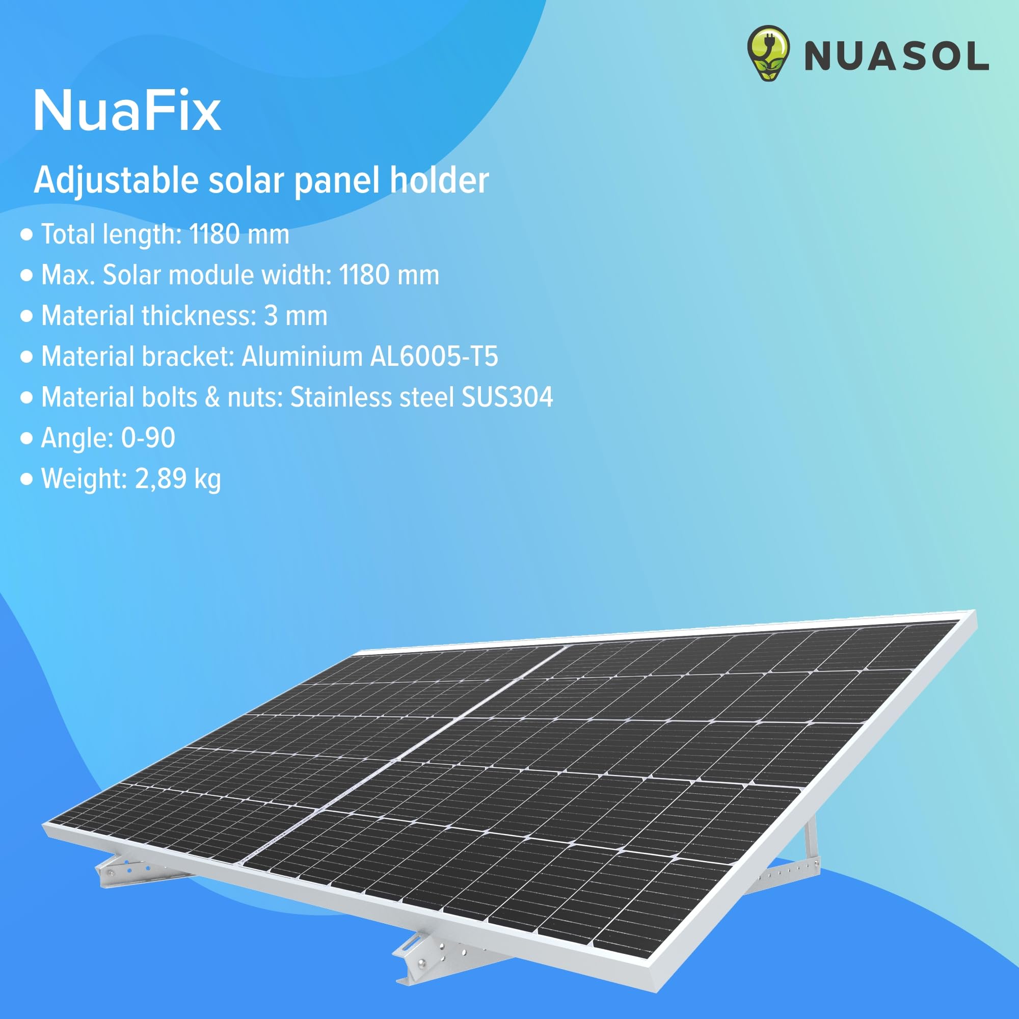 Uchwyt do panelu słonecznego, wspornik do 118 cm, płaski dach PV, moduł solarny | regulowany 0-90° | zestaw | aluminium | materiał montażowy, srebrny