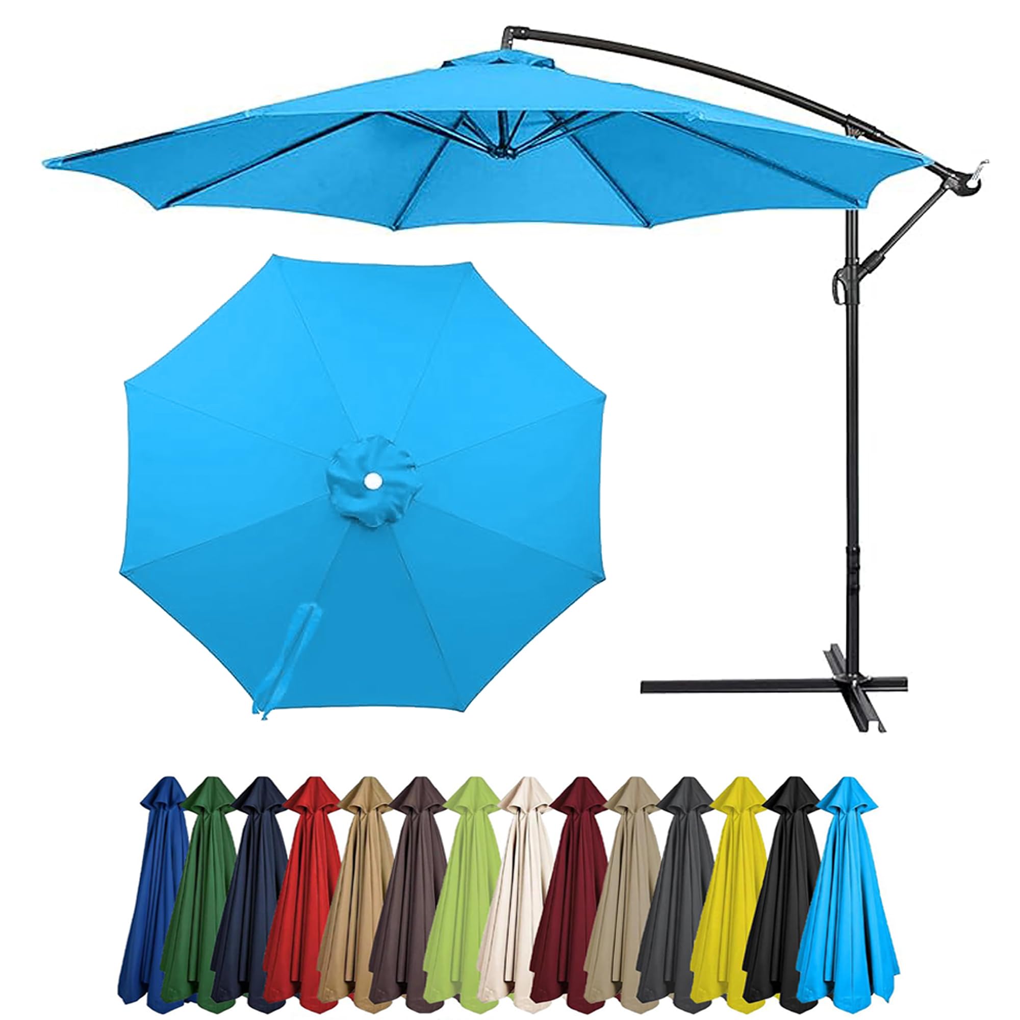 Telo di Ricambio per Ombrellone, Tettoia di Ricambio per Ombrello Impermeabile, Copertura del Baldacchino per Ombrellone da Giardino, Tenda Parasole Sostitutiva Blu-01