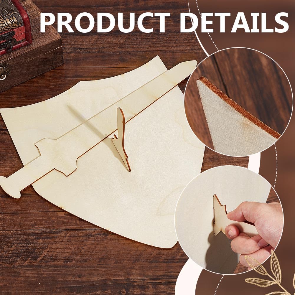 NBEADS Kit Spada e Scudo in Legno, 10 Spade Medievali in Legno e 2 Scudi in Legno con Gambo A Mano da Dipingere per Progetti di Pittura Costume Medievale, Fai da Te e Artigianati, Floreale Bianco