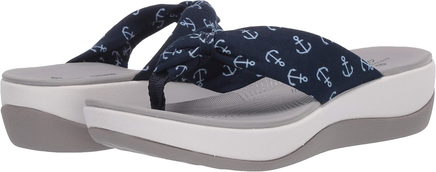 Clarks Women's Arla Glison Flip-Flop 9 Navy Textile With White Anchors
