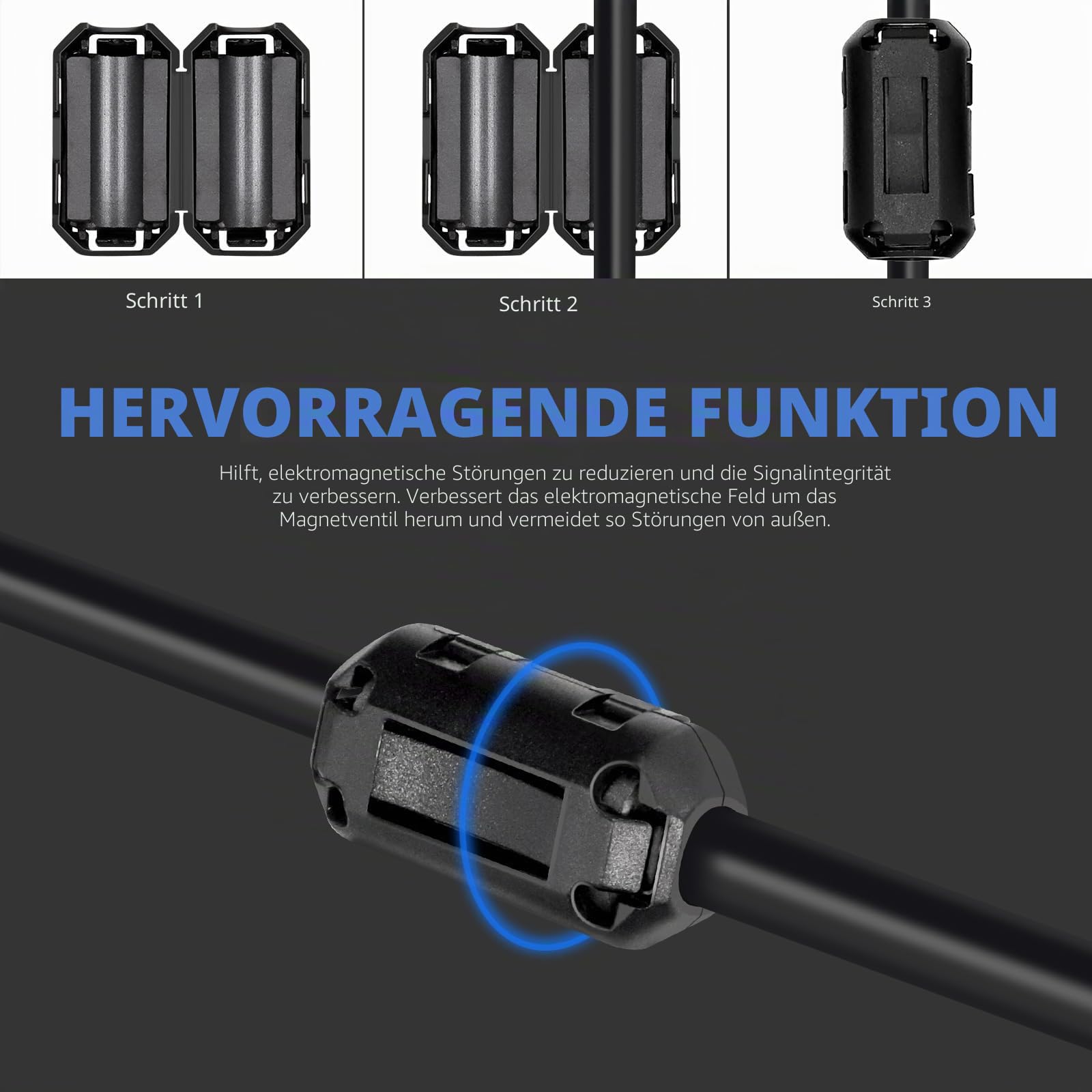 Glarks 32pcs Black Clip-on Ferrit Ring Core Set beinhaltet 3.5/5/7/9/13MM Innendurchmesser Kabelclips RFI EMI Geräuschunterdrücker Kabelclips 42 x 24 x 16MM Toroidkerne 15MM Ferrit Kerne